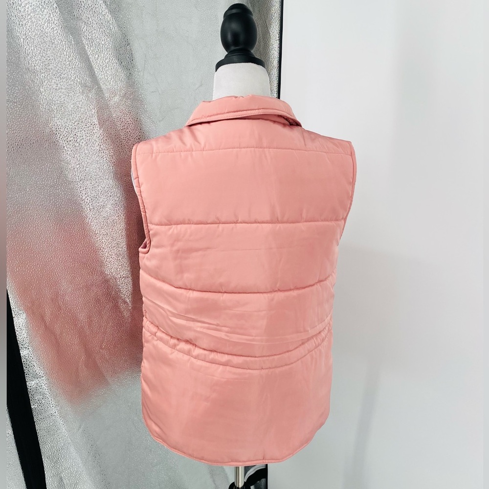 Pink Sleeveless Collared Double Breasted Padded Puffer Jacket Vest Gilet - Picture 14 of 16